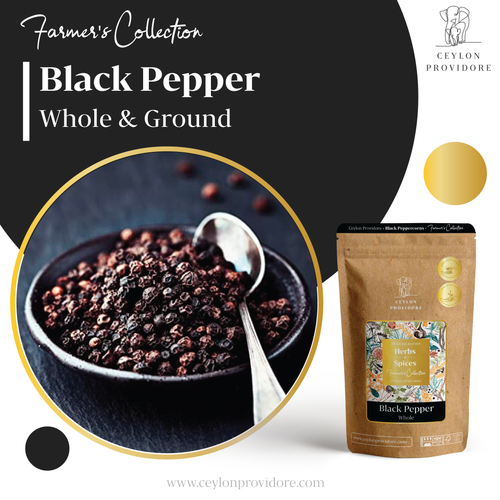 Buy ceylon black peppercorns online on www.ceylonprovidore.com. The pepper is sourced ethically, fresh and packaged in eco-friendly bags.