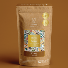 Load image into Gallery viewer, Buy Curry Powder online on www.ceylonprovidore.com. Ethically sourced, manufactured with fresh ingredients in small batches. Packaged in eco-friendly bags.  Front View of the package.
