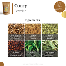Load image into Gallery viewer, Buy Curry Powder online on www.ceylonprovidore.com. Ethically sourced, manufactured with fresh ingredients in small batches. Packaged in eco-friendly bags.  Ingredients used for curry powder.
