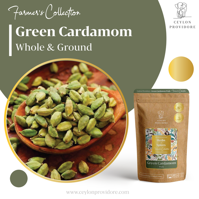 Buy green cardamom from www.ceylonprovidore.com. sourced ethically, fresh and eco friendly packaging.
