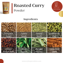 Load image into Gallery viewer, Buy Roasted Curry Powder online at www.ceylonprovidore.com. Ethically sourced, freshly manufactured in small batches and packaged in eco-friendly bags. Ingredients used for roasted curry powder.
