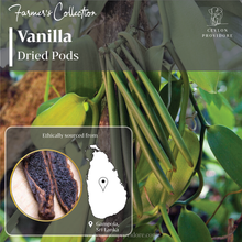 Load image into Gallery viewer, Buy dried vanilla pods from www.ceylonprovidore.com. Fresh and ethically sourced packaged in eco-friendly bags. Vanilla location in Sri Lanka.
