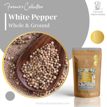 Load image into Gallery viewer, Buy White peppercorns online at www.ceylonprovidore.com. The white pepper is sourced ethically, fresh and in eco-friendly packaging. 
